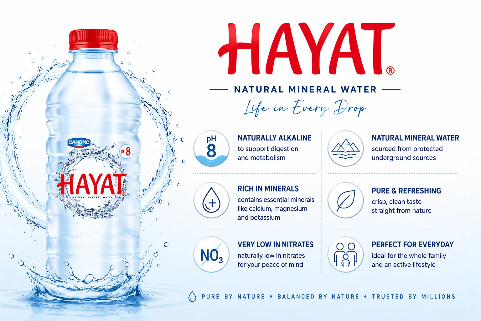 Hayat Water features and product bottle